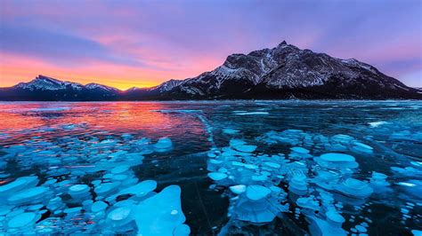 Hd Wallpaper Ice Mountain Lake Alberta Rocky Mountains Abraham Lake