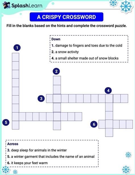 Winter Themed Crossword Puzzle Printable Vocabulary Worksheet