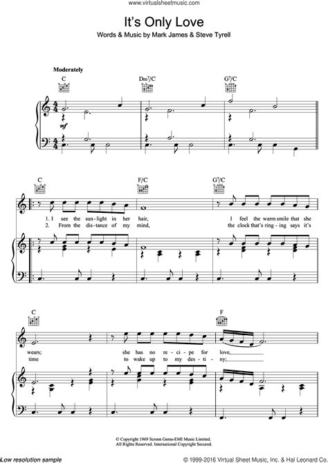 Presley Its Only Love Sheet Music For Voice Piano Or Guitar