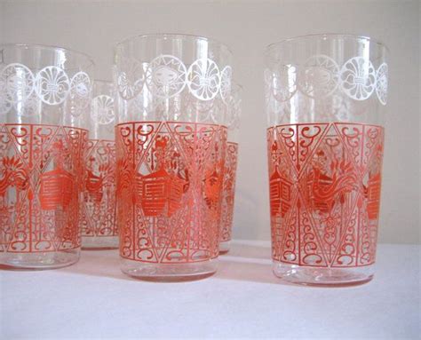 Vintage Drinking Glasses Tumblers With Copula And Roosters Set Etsy Vintage Drinking Glasses