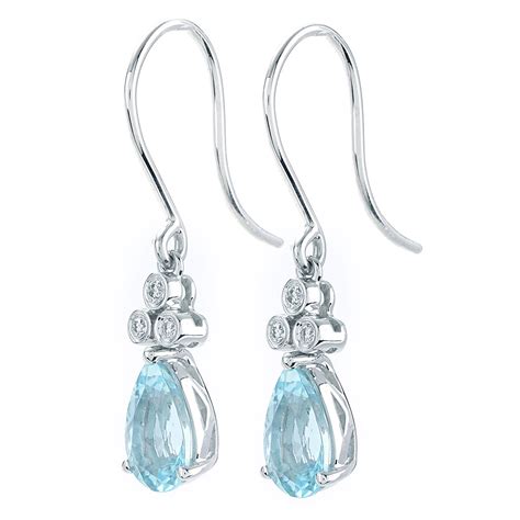 Pear Shape Aquamarine And Diamond Drop Earrings In White Gold New