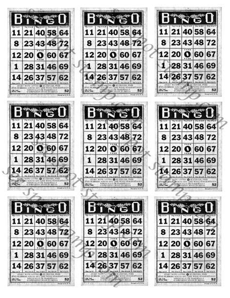 Bingo Card Digital Download Vintage  Collage Art Tags Atc Etsy
