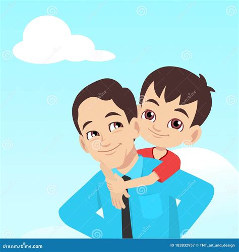 A Son Hugging His Father Shoulder from Behind Stock Vector