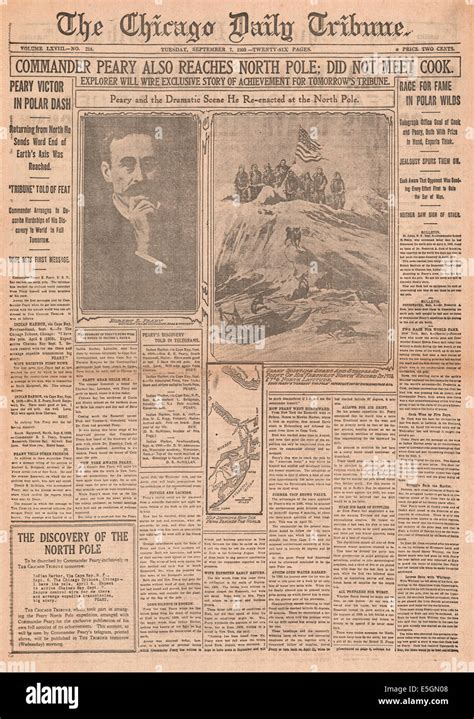 1909 Chicago Daily Tribune Front Page Reporting Commander Peary Reaches