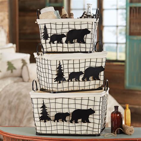 Black Bear Bathroom Accessories Bear Metal Wire Baskets Set Of 3