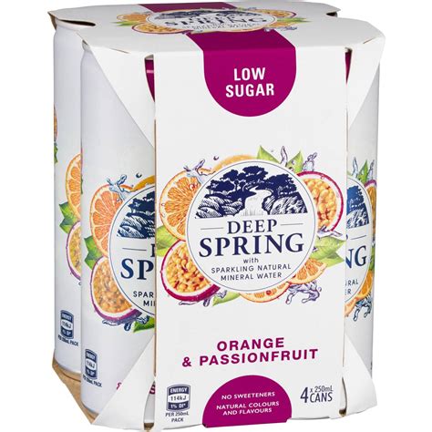 Deep Spring Sparkling Mineral Water Orange And Passionfruit 250ml X4 Pack Woolworths