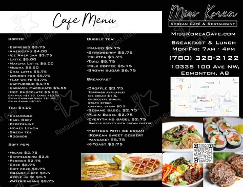 Menu au Miss Korea Korean Cafe & Restaurant, Edmonton