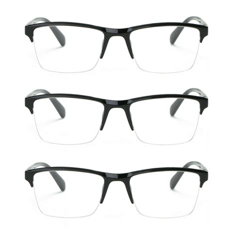 3 packs mens womens unisex square half frame reading glasses black spring hinge readers 3 50