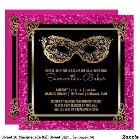 sweet 16 masquerade ball sweet sixteen pink gold invitation zazzle ca sweet 16 masquerade