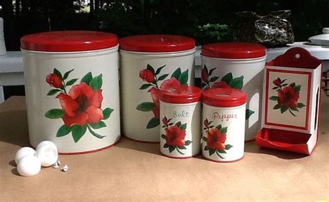 Vintage Tin Canister Set National Can Usa Roses By Haveacuppatea