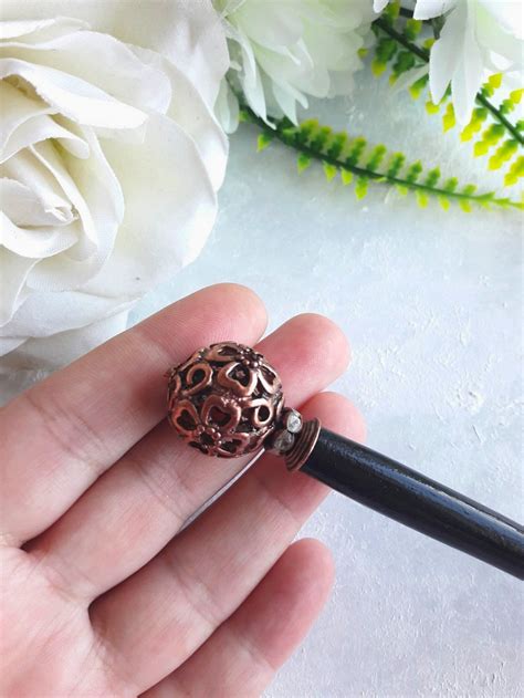 Black Hair Pin With Copper Tone Large Openwork Bead Handmade Etsy