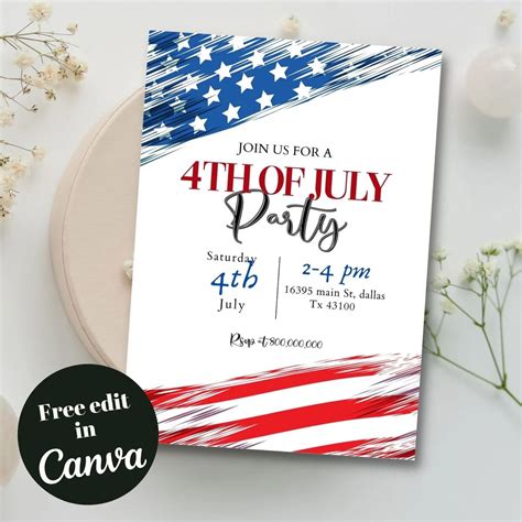 Editable And Printable Elegant 4th Of July Invitation Etsy In 2022