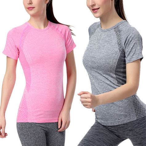 Women Casual Workout Fitness T Shirts Elastic Fit Top Clothes In T