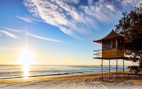 Nature Landscape Beach Sunrise Lifeguard Stands Sea Australia Trees