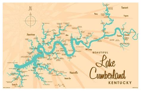 Lake Cumberland Ky Map 17x11 Print Professional Grade Digital Print