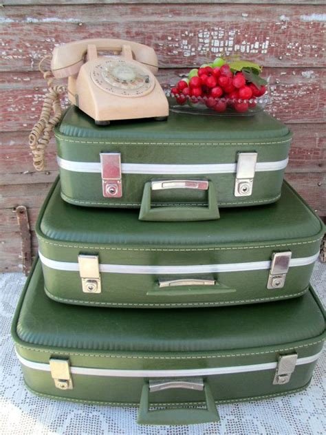 Vintage Suitcase Luggage Set Of Three Green Retro 1950s Etsy