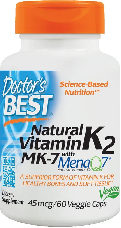 This vital nutrient is often not sufficiently with supplementation, you don't have to worry about getting enough vitamin k to support healthy bones and cardiovascular health.* Doctor's Best Natural Vitamin K2 MK7 with MenaQ7 ...