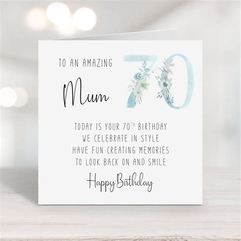 Mum 70th Birthday Card With Versepoem Seventieth Birthday Etsy Uk