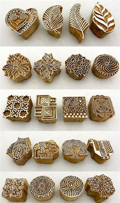 Hand Carved Decorative Wooden Brown Textile Block Wood Stamp Printing