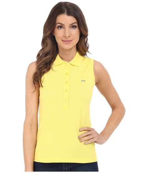 Lacoste Sleeveless Slim Fit Stretch Pique Polo Shirt In Yellow Lyst