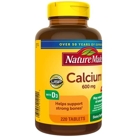 Nature Made Calcium 600mg With Vitamin D3 Value Size 220 Tablets