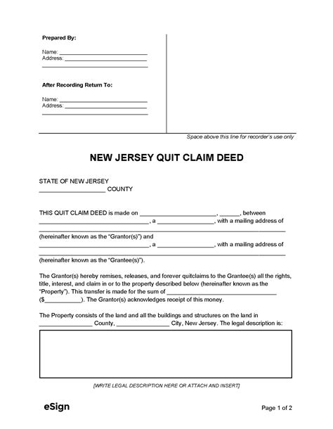 Free New Jersey Quit Claim Deed Form Pdf Word
