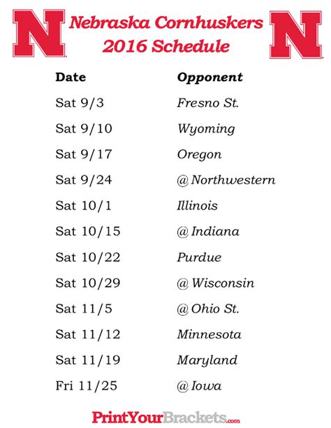 Husker Football Printable Schedule Customize And Print
