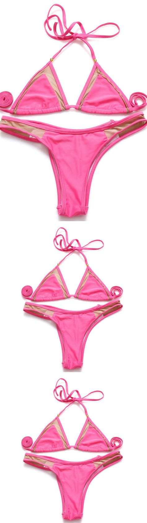 Pink Triangle Halter Bikini Pink Triangle Bikini For Women Swimming