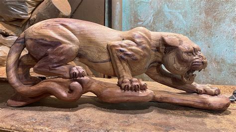 Wooden Leopard Sculpture Tuan Wood Carvings Youtube