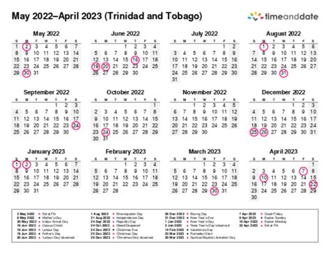 Printable Calendar 2022 For Trinidad And Tobago Pdf