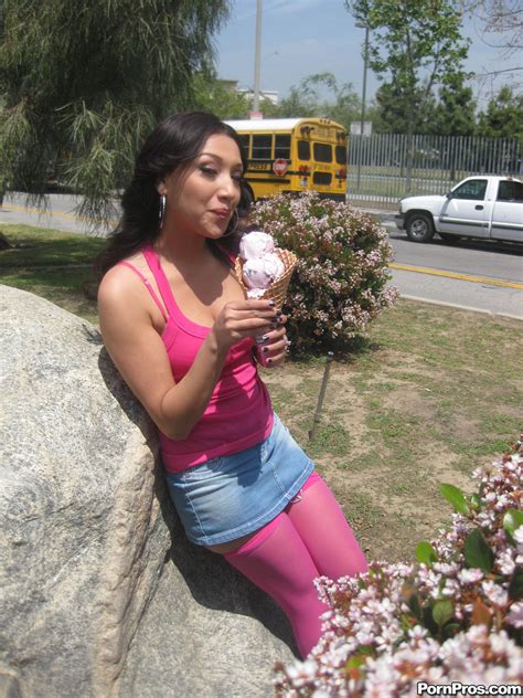 brunette vicky chase licks ice cream provocatively and shows her divine
