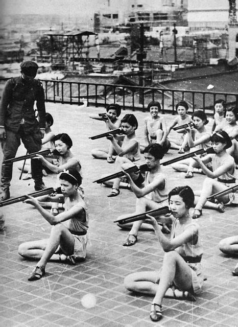 Japanese Girls Receiving Shooting Training During School In The 1930s