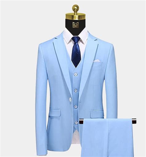 Mens Sky Blue Suit 3 Piece Gentlemans Guru Sky Blue Suit Blue