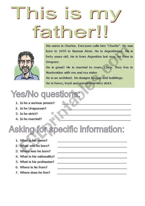 This Is My Father Esl Worksheet By Mandrea1111