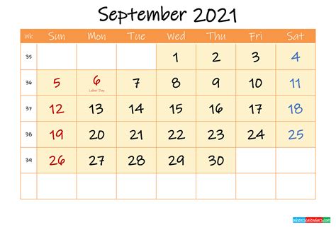 September 2021 Free Printable Calendar Template Ink21m165
