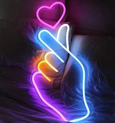 Love Hand And Heart Neon Sign Etsy Neon Signs Neon Aesthetic Custom Neon Signs