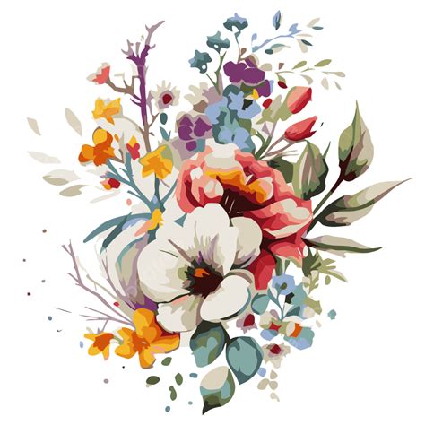 水彩花卉花卉插圖剪貼畫 向量 貼紙設計與孤立的卡通水彩花 貼紙向量圖案素材免費下載，png，eps和ai素材下載 Pngtree