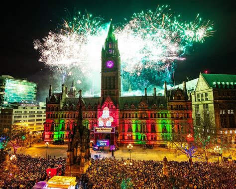 New Years Eve 2018 Fireworks Over Manchester Town Hall Manchester