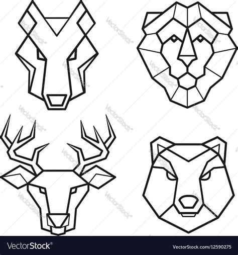 Wild Animals Geometric Head Set Royalty Free Vector Image