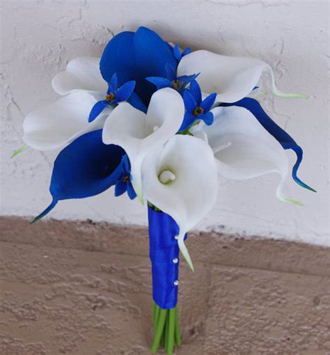 Silk Wedding Bouquet With Blue And White Calla Lilies Natural Touch