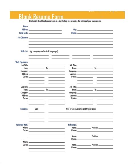 Blank Resume Form For Job Application Download Finder Jobs