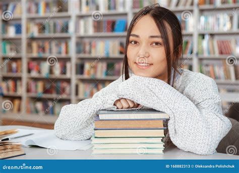 Attractive Asian Woman Studying At The Library Stock Image Image Of