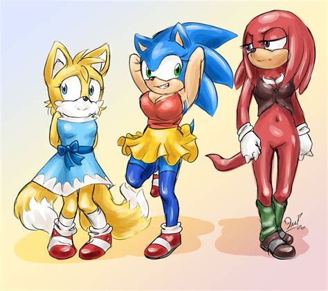 Safe Artist Krazyelf Knuckles The Echidna Miles Tails Prower Sonic The Hedgehog