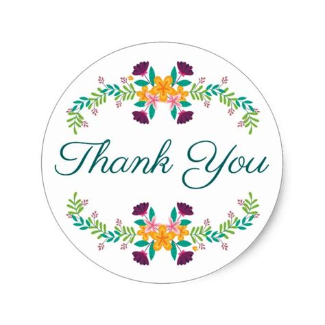 Floral Thank You Flower Wedding Party Boho Vintage Classic Round