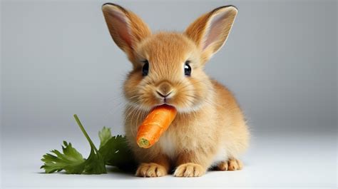Premium Photo Cute Red Baby Easter Rabbit Eating Carrot On White
