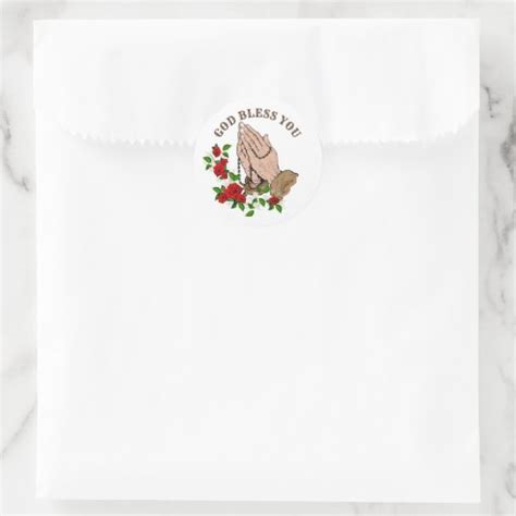 Praying Hands Rosary Red Roses God Bless You Classic Round Sticker Zazzle