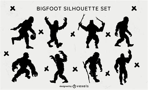 Big Foot Monster Poses Silhouette Set Vector Download
