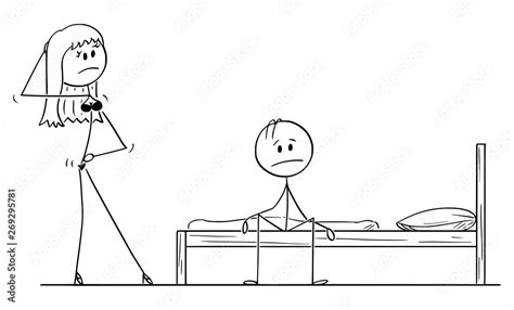 Vector Cartoon Stick Figure Drawing Conceptual Illustration Of Frustrated Impotent Man Sitting