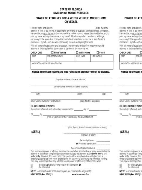 Florida Power Of Attorney Form Free Templates In Pdf Word Excel To