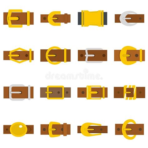 Belt Buckles Icons Set In Flat Style Stock Vector Illustration Of